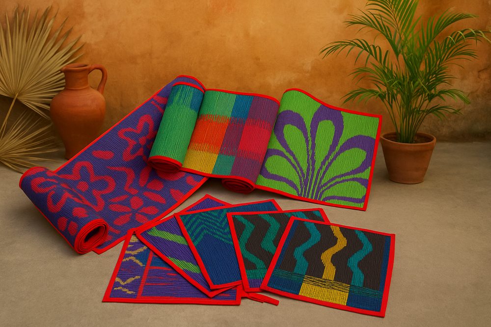 Designer mats and matching placemats in bold prints